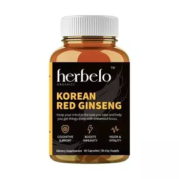 Корейский красный Женьшень (60 кап, 800 мг), Korean Red Ginseng, произв. Herbelo Organics