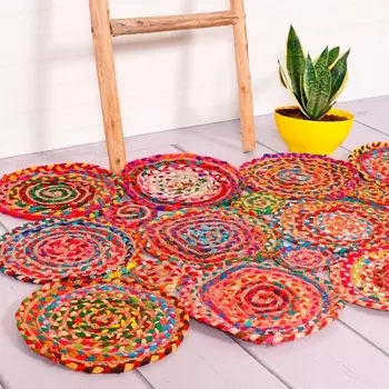 Ковёр из джута и хлопка ручной работы, Jute And Cotton Rug Rectangle Spiral, Handmade, произв. MYINDIA