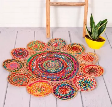 Ковёр из джута и хлопка ручной работы, Jute And Cotton Rug Round, Handmade, произв. MYINDIA