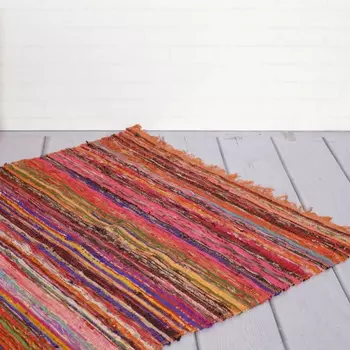 Ковёр из переработанного хлопка, Recycled Cotton Rug Thin Stripes Multicolor, Handmade, произв. MYINDIA