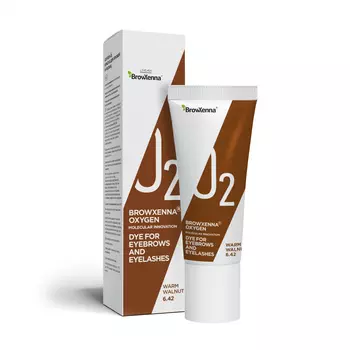 Краска для бровей и ресниц: цвет Теплый ореховый #6.42 (15 мл), OXYGEN J2 Dye for Eyebrows and Eyelashes Warm Walnut #6.42, произв. BrowXenna