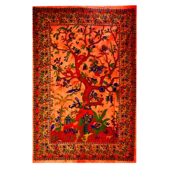 Красный гобелен настенный из хлопка рисунок дерева (75 см x 118 см), Wall Hanging Cotton, произв. MYINDIA