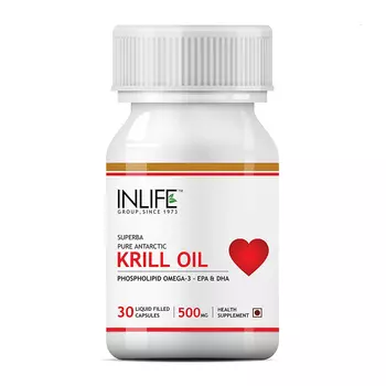 Крилевый жир Фосфолипиды + Омега-3 (30 кап, 500 мг), Krill Oil Phospholipid Omega-3, произв. INLIFE