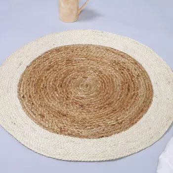 Круглый джутовый коврик, Round Jute Rug Brown and White, Handmade, произв. MYINDIA