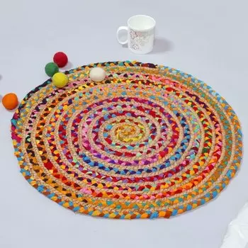 Круглый джутовый коврик, Round Jute Rug Multicolor, Handmade, произв. MYINDIA