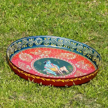 Круглый металлический поднос, Round Metal Tray, Handmade, произв. MYINDIA