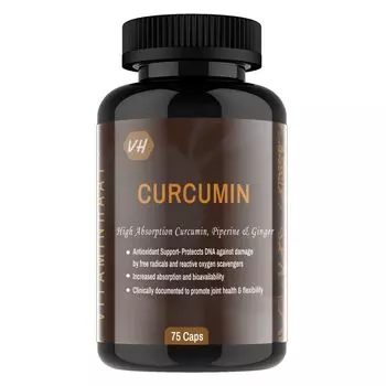 Куркумин с Пиперином и Имбирем (75 кап, 500 мг), Curcumin, Piperine & Ginger, произв. Vitamin Haat