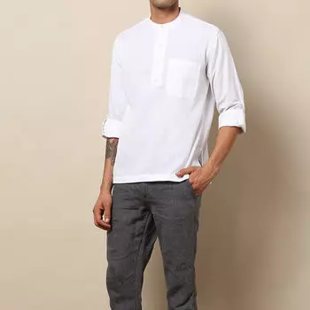 Курта белая с рукавами на застежке, Bijnor Short Kurta White, произв. MYINDIA