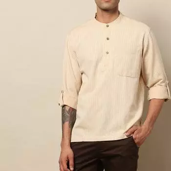 Курта бежевая с рукавами на застежке, Bijnor Short Kurta Beige, произв. MYINDIA