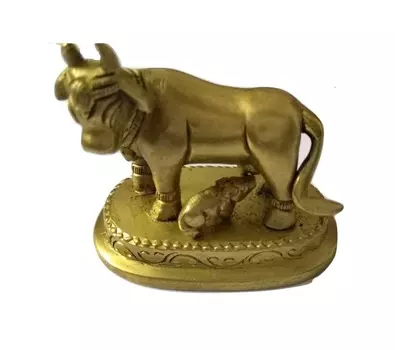 Латунная статуэтка Священной Коровы, Kamdhenu (Holy Cow) Brass Idol, произв. Kalyan Puja