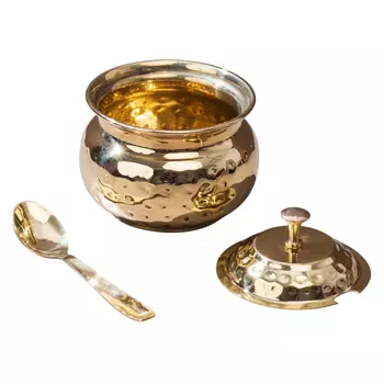 Латунный горшок для Гхи (200 мл), Brass Ghee Pot with Spoon and Lid, произв. P-TAL