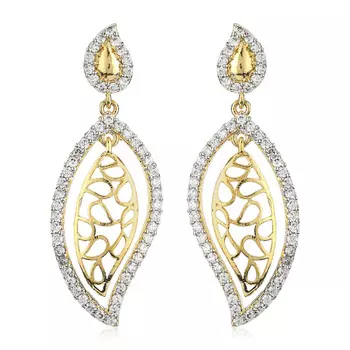 Leaf Shaped Drop Earrings With Ad Stones