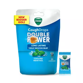 Леденцы от кашля Охлаждающий ментол (25 шт), Cough Drops Double Power Cooling Menthol, произв. Vicks