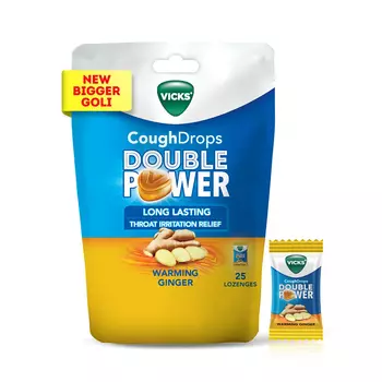 Леденцы от кашля Согревающий имбирь (25 шт), Cough Drops Double Power Warming Ginger, произв. Vicks