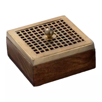 Маленькая деревянная шкатулка с металлической крышкой, Латунь, Wooden Brass Small Box, произв. John Molly Decor&Gifts