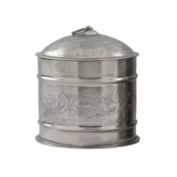 Маленькая металлическая круглая шкатулка с гравировкой, Никель, Iron Small Nickel Handcraft Box, произв. John Molly Decor&Gifts