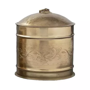 Маленькая металлическая круглая шкатулка с гравировкой, Латунь, Iron Brass Handcraft Box, произв. John Molly Decor&Gifts