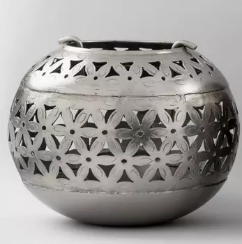 Маленький круглый металлический подсвечник, Никель, Iron Nickel Handi Small, произв. John Molly Decor&Gifts