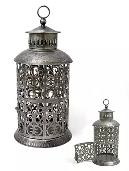 Маленький металлический резной подсвечник-фонарь, Цинк, Iron Zinc Lantern Small, произв. John Molly Decor&Gifts