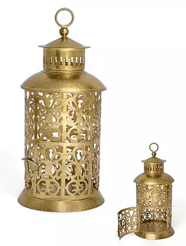 Маленький металлический резной подсвечник-фонарь, Латунь, Iron Brass Lantern Small, произв. John Molly Decor&Gifts