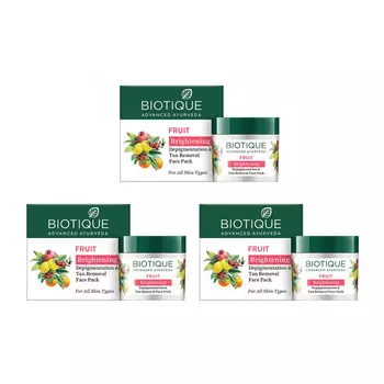 Маска для лица с фруктами: против пигментации (3 х 75 г), Fruit Brightening Depigmentation & Tan Removal Face Pack Set, произв. Biotique