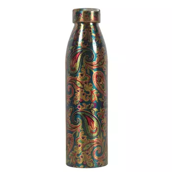 Медная бутылка бирюзовая с узором (1 л), Turquoise Copper Bottle with Pattern, произв. MYINDIA