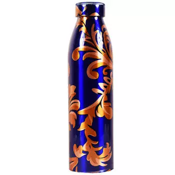 Медная бутылка c синим принтом и веткой (950 мл), Copper Bottle with Blue Print and Branch, произв. MYINDIA