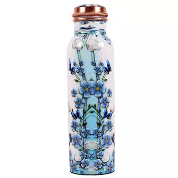 Медная бутылка с бабочками и цветами (950 мл), Copper Bottle with Butterflies and Flowers, произв. MYINDIA