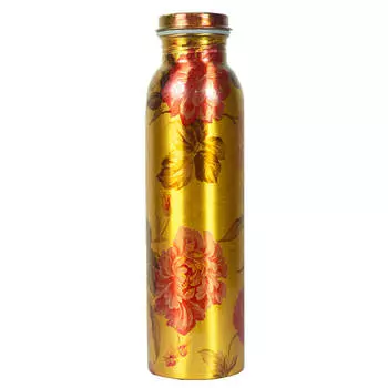 Медная бутылка с цветочным принтом (900 мл), Copper Bottle With Flowers Print, произв. MYINDIA