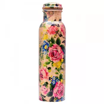 Медная бутылка с цветочным принтом (950 мл), Copper Bottle with floral print, произв. MYINDIA