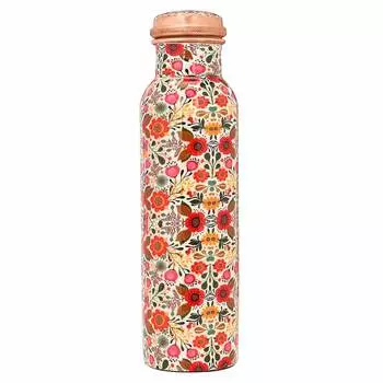 Медная бутылка с цветочным узором (1 л), Floral Printed Pure Copper Bottle, произв. MYINDIA