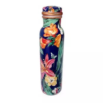 Медная бутылка с цветочным узором, Copper Blue Background Bottle, произв. MYINDIA