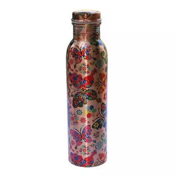 Медная бутылка с цветочным узором, Copper Flower Pattern Bottle, произв. MYINDIA