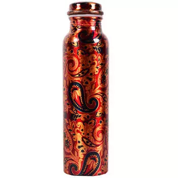 Медная бутылка с красно-черным принтом (950 мл), Copper Bottle with Red and Dark Print, произв. MYINDIA