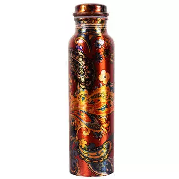 Медная бутылка с красным принтом и рисунками (950 мл), Copper Bottle with Red Print and Drawing, произв. MYINDIA