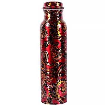 Медная бутылка с красным принтом и росписью (950 мл), Copper Bottle with Red Print and Painting, произв. MYINDIA