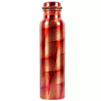Медная бутылка с красным принтом и волнами (950 мл), Copper Bottle with Red Print and Waves, произв. MYINDIA