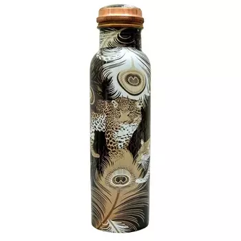 Медная бутылка с леопардом (1 л), Copper Bottle with leopard print, произв. MYINDIA