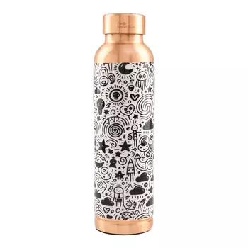 Медная бутылка с принтом ДудлиДу (950 мл), Copper Water Bottle DoodlyDoo, произв. The Better Home