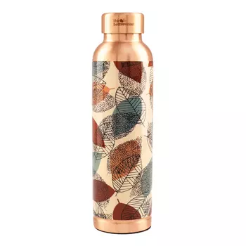 Медная бутылка с принтом Листья (950 мл), Copper Water Bottle Foliage, произв. The Better Home