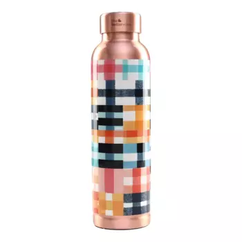 Медная бутылка с принтом Пэчворк (950 мл), Copper Water Bottle Patchwork, произв. The Better Home