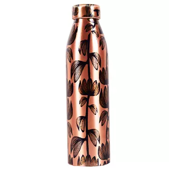 Медная бутылка с принтом «Темный цветок» (950 мл), Copper Bottle with Dark Print, произв. MYINDIA