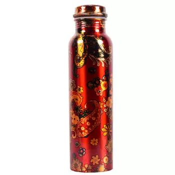 Медная бутылка с росписью на красном фоне (950 мл), Copper Bottle with Painting Red Print, произв. MYINDIA