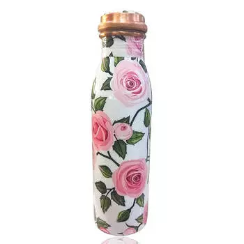 Медная бутылка с розами (950 мл), Rose Flower Copper Bottle, произв. MYINDIA