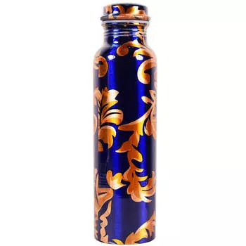 Медная бутылка с синим принтом и цветами (950 мл), Copper Bottle with Blue Print and Flowers, произв. MYINDIA