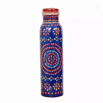 Медная бутылка с узором (950 мл), Copper Blue Pattern Bottle, произв. MYINDIA