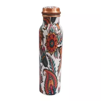 Медная бутылка с узором из цветов (950 мл), Copper Bottle With Flowers Print, произв. MYINDIA