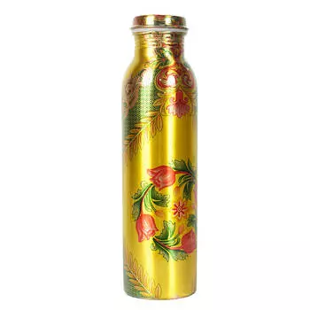 Медная бутылка с золотым принтом и цветами (900 мл), Copper Bottle With Gold Print And Flowers, произв. MYINDIA