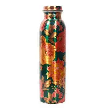 Медная темная бутылка, расписанная цветами (900 мл), Copper Dark Painted Bottle With Flowers