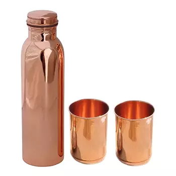 Медный набор: бутылка (1000 мл) и 2 стакана (300 мл), Copper Bottle & 2 Glasses Set, произв. Radhika